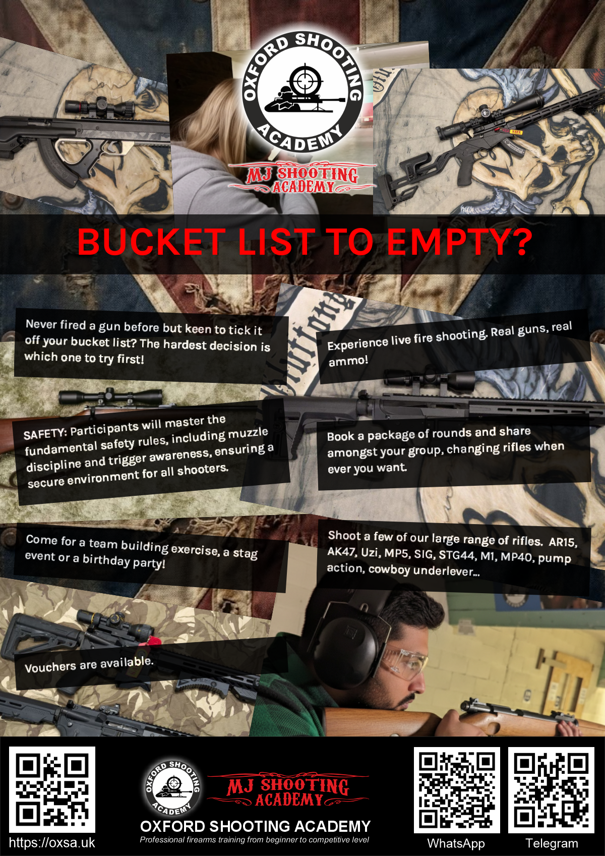 Firearms training session using various sporting firearms