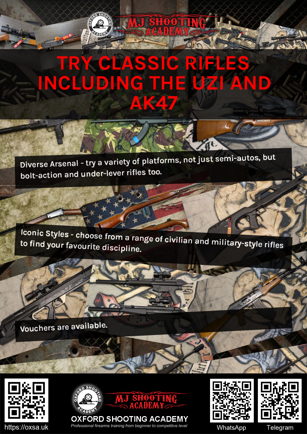 Firearms training session using various sporting firearms