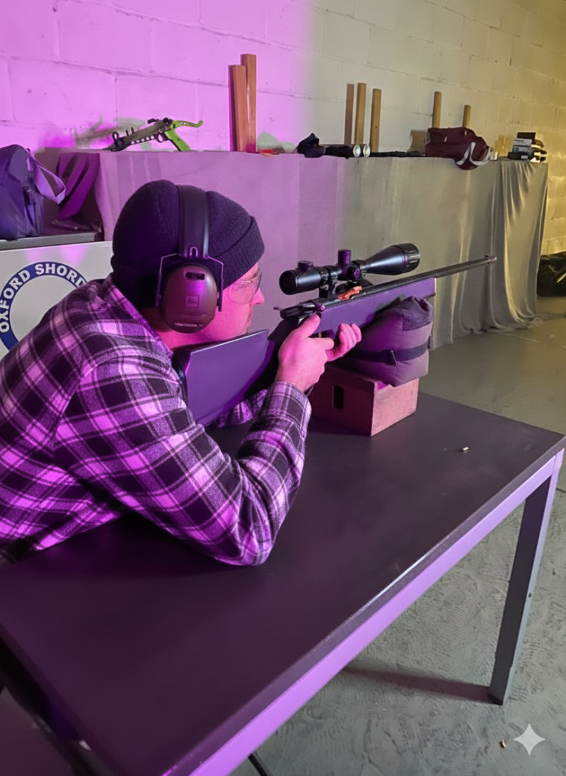 Precision shooting session focusing on firearm safety and handling